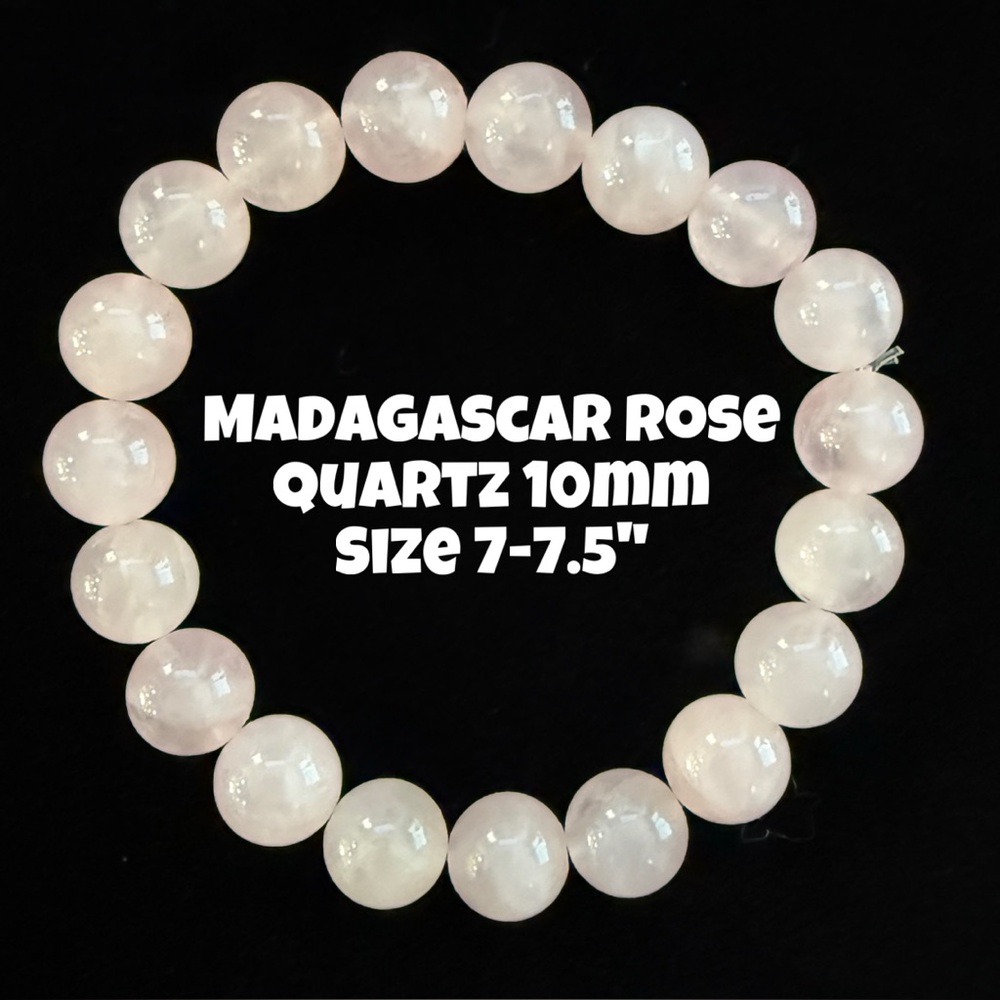 Authentic Madagascar Rose Quartz 10mm Beaded Stretchy Bracelet Bombshell‎ Beads